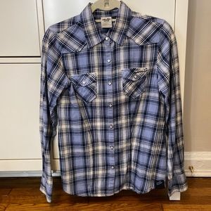 Harley Davidson cotton plaid shirt womens small.  Embroidered on the back.